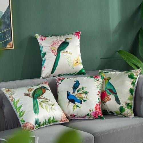 Flowers Birds Decorative Living Room Cushions Pillowcase Cushion Cover Throw Pillow Silk-Imitated Decoration Pillowcover 40764