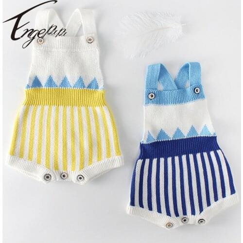 Engepapa Newborn Baby Girls Jumpsuit Stripe Knitting Sleeveless Infant Baby Girls Bodysuits Spring Autumn Baby Girls Clothes