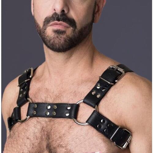 Fetish Gay BDSM Leather Chest Harness Men Adjustable Sexual Body Bondage Cage Harness Belts Rave Gay Clothing for Adult Sex