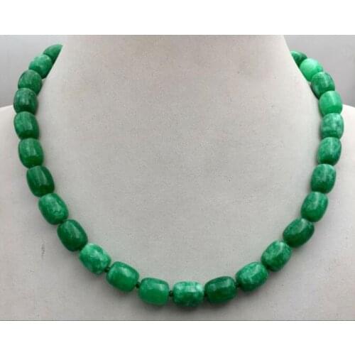 Finejewelry 8x12MM Nature Green Emerald GEMS BEADS NECKLACE 18" 925 silver Clasp