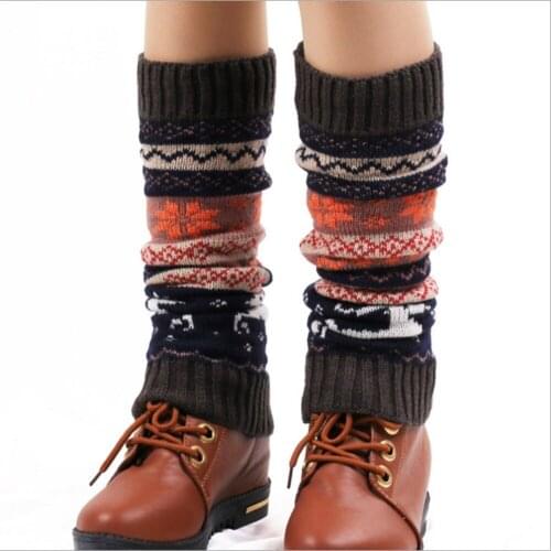 Leg Warmers Socks Women Winter Knitted Crochet Knitted Leg Warmers Christmas Cartoon Legging Knee High Socks