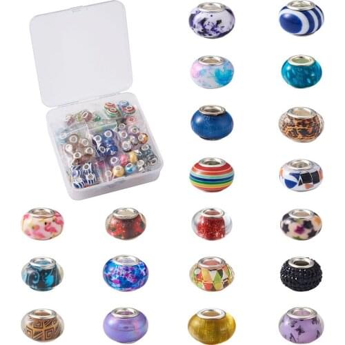 100pcs/box 9styles Faceted Resin European Beads Mixed Color Large Hole Rondelle with Silver Cores for Jewelry Making Necklace Br