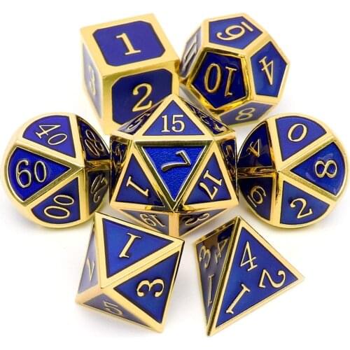Haxtec Metal Dice Set Gold Navy Blue Polyhedral DND Dice RPG Games
