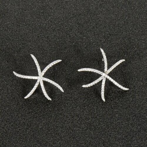 Hibride Simple Design Sea Star MIcro CZ Stud Earring For Women Party Gift Silver Color Female Acryl earing ballerine femme E-971