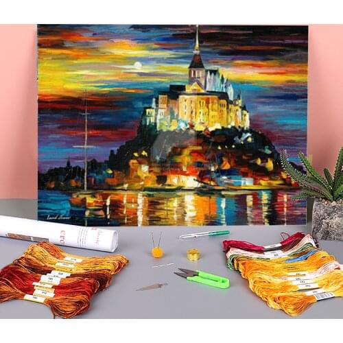 Castle Above The Harbor Printed Canvas 11CT Cross-Stitch Embroidery Complete Kit DMC Threads Handicraft Knitting Package