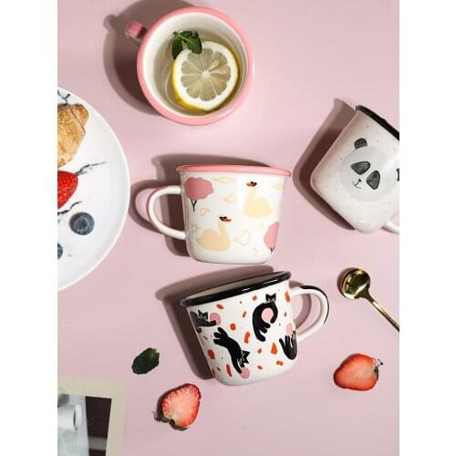 Ins Popular Cute Cartoon Breakfast Drinkware Coffee Milk Mugs Retro Style Ceramic Mug Panda Cat Goose Rabbit Printed 300ML