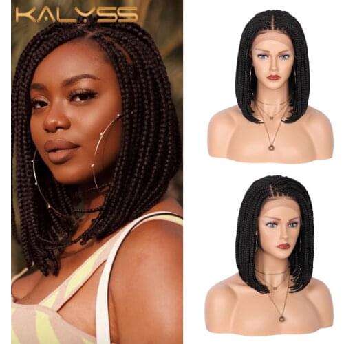Kalyss 12"Knotless Braided Wigs Synthetic Lace Front Wig with Baby Hair 4x4 Lace Bob Braids Wig for Black Women Box Braid Wig