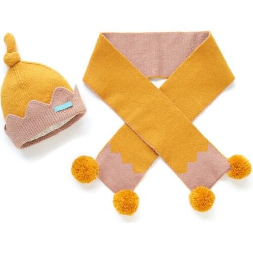 2pcs Winter Childrens Warm Knitted Hat And Scarf Two-piece Set Ins Cute