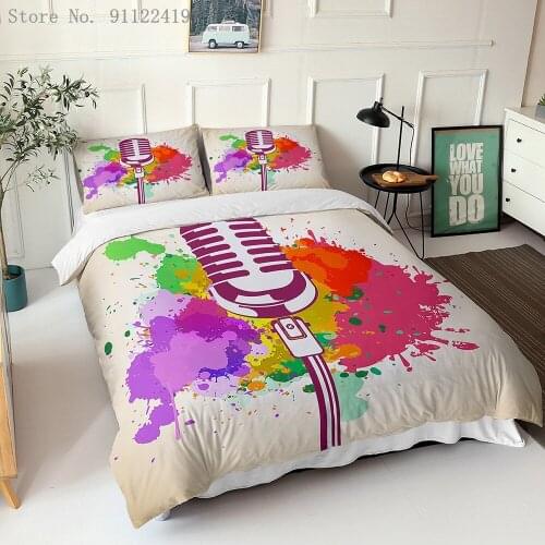 Music Microphone Bedding Set 240x220cm Duvet Cover Set Kids Adult Bar Quilt Cover Set Luxury Bedclothes Microfiber Bed Linen