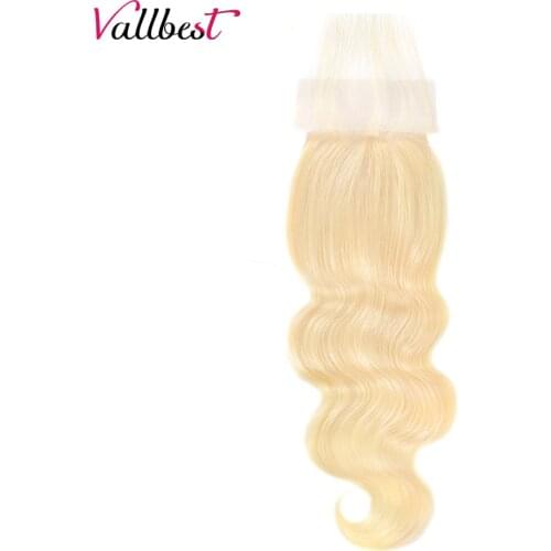 Vallbest 4x4 Silk Base Closure 613 Blonde Body Wave Remy Hair PU Lace Closure Human Hair Closure Pre-Plucked With Baby Hairs