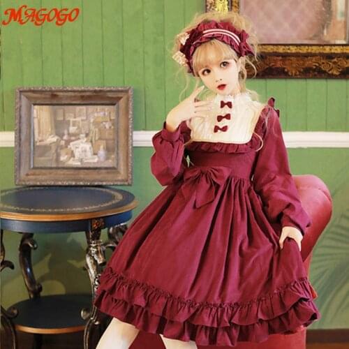 MAGOGO Japanese Sweet Vintage Lolita Dress Women Long Sleeve Costume Dress Kawaii Cute Clothing New Cute Dress Hot