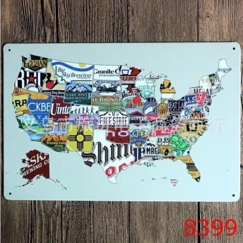 20x30CM Metal Tin Sign State Map America Bar Pub Home Vintage Retro Poster Cafe Art
