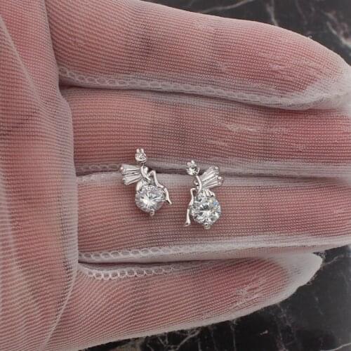 Full rhinestone cute little crystal fairy stud earrings for women girls jewelry gift alloy nickel free fce055