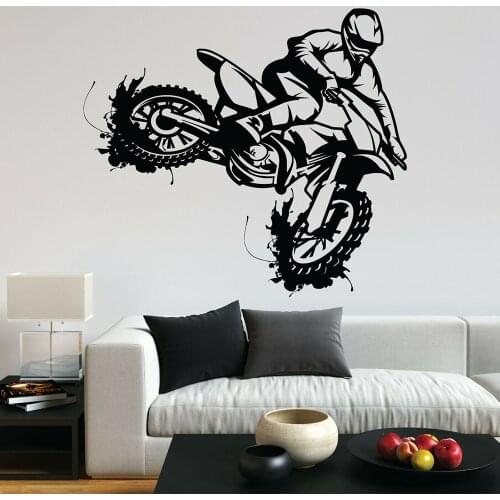 Motocross Dirt Bike Wall Sticker Motorcycle Rider Sport Vinyl Wall Decal Racing Driver Removable Home Bedroom Decoration C007