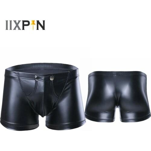 Male Sexy Boxer Underpants Faux Leather Fasion Gay Underwear Thin Plus Size Black Shorts Hot M-XXL Comfortable Men New Panties