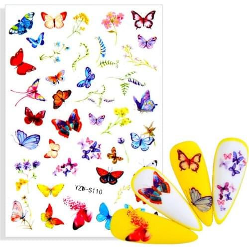 Colorful Butterfly Nail Stickers Green Leaf Art Sticker With Adhesive DIY Extension Decoration For Nails DIY Manicure Accessorie