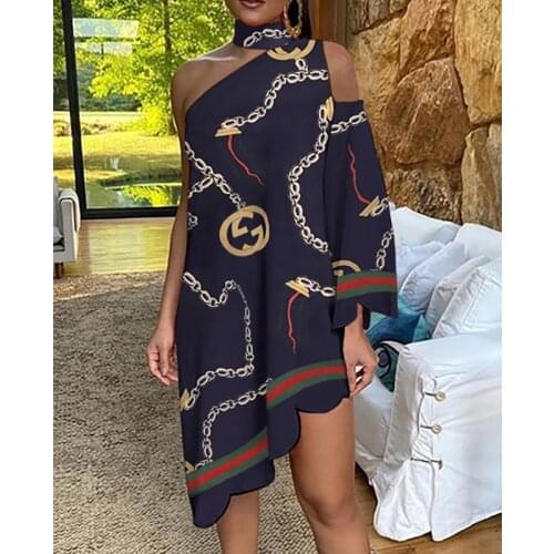 Women Summer Fashion Printed Dress Sundress Female Clothing Streetwear Leopard Diagonal Hem Sling Casual Long Single Sleevele