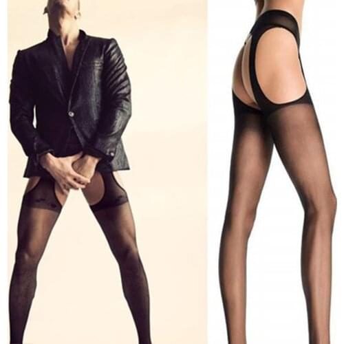 Sexy Men Lingerie Stockings See Through Thigh Socks Night Party Clubwear Mens Pantyhose Four Open Crotch Tights Exotic Lingerie