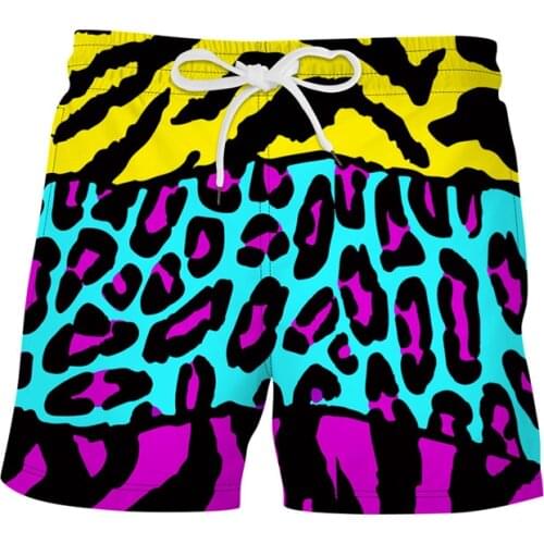 Funny Leopard Stitching Shorts Punk Hip Hop Joggers Purple Chaos Streetwear Elastic Waist Drawstring Fitness Shorts Men Clothing