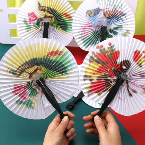 Foldable Paper Fans Hand Held Folding Fans Creative Retro Windmill Small Round Paper Fan Chinese Style Hand Fan Wedding