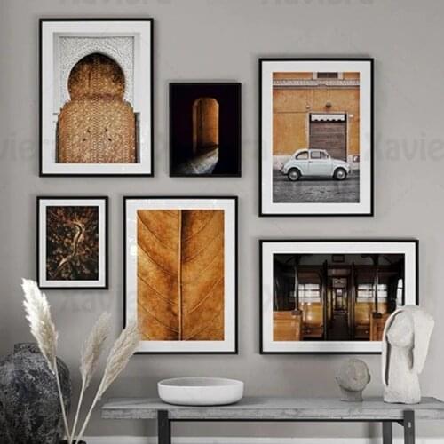 Modern Art Canvas Painting Original Wood Color Retro Posters Autumn Twilight Leaves Doors Highways Wall Pictures Home Decoration