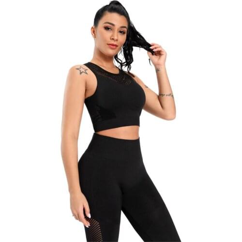 Sporty Women Mesh Breathable Tracksuit Sleeveless Tank Stretchy Bra + Leggings Two Piece Set Patchwork Solid Streetwear Outfits