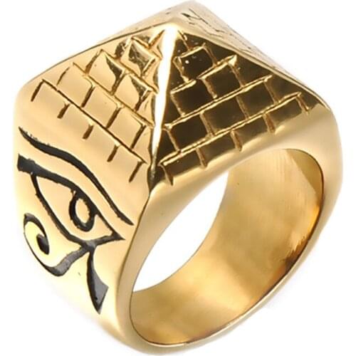 Stainless Steel Ancient Egyptian Pyramid Ring Pharaohs Eye Ornament of Horus Middle East