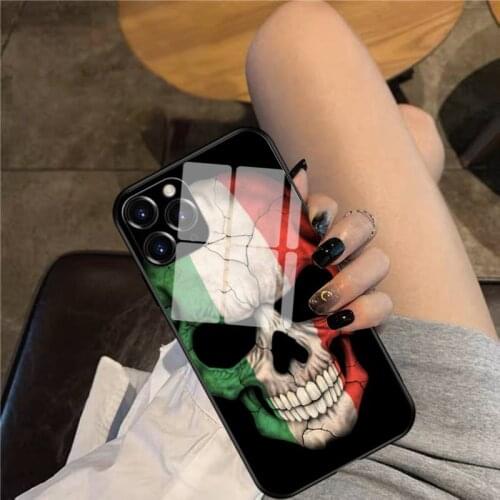 Italian Flag Skull Phone Case Glass Phone Case For iphone 12 11 Pro Max XS XR X 8 7 Plus SE2 Case