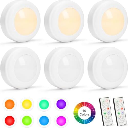 LED Touch Sensor Night Lamp with Remote Control 16 Colors Battery Power RGB Under Cabinet Puck Light Dimmable Wireless Lighting