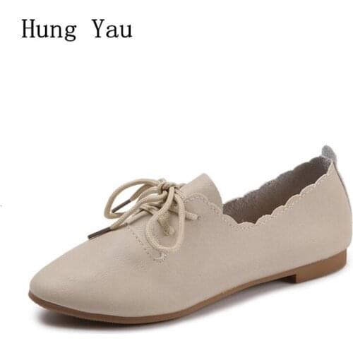 Women Shoes Flats 2018 Autumn Fashion Casual Shoes Woman Flat Pointed Toe Lace Up Comfortable Walking Loafers Work Solid