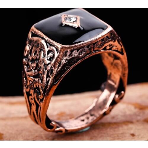 Vintage Ring Princess Black Enamel Crystal Antique Floral Carved Rings for Men Jewelry Party Punk Wedding Anniversary Gifts