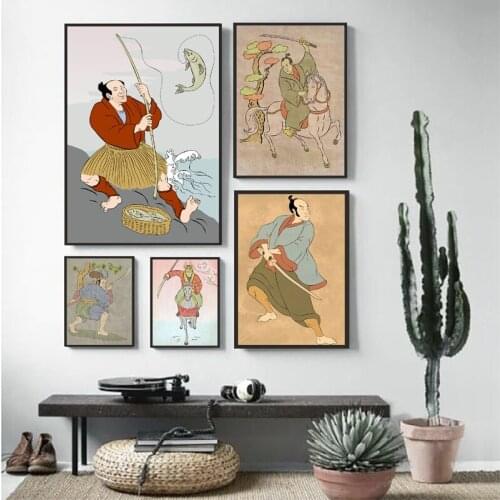 Japanese Samurai Poster Canvas Vintage Retro Canvas Painting Art Prints On The Loft Figure Pictures for Interior Frameless