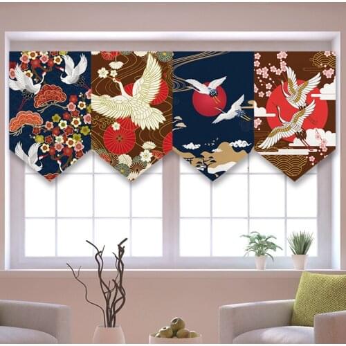 Japanese Style Crane Triangle Short Curtain Partition Flag Hanging Curtain Restaurant Decoration Door Curtain Kitchen Curtain