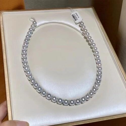 HENGSHENG New Pearls Necklaces Fine Jewelry,Natural Ocean Akoya 8-9mm Round Gray Peals Necklaces for Women Fine Pearls Necklaces