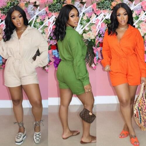 Echoine Long Sleeve Button Shirt Playsuit Pocket Women Casual Streetwear Belt Rompers Party Club Cargo Overalls Outfits Bodysuit