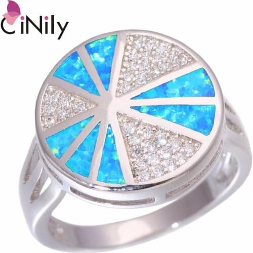 CiNily Created Blue Fire Opal Cubic Zirconia Silver Plated Wholesale For Women Jewelry Christmas Party Ring Size 6-9 OJ9276