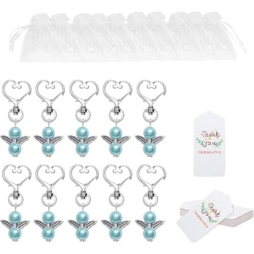 10Pcs Angel Favor Keychains Plus Organza Bags Plus Thank You Kraft Tags Guest Return Favors for Baby Shower Bridal Show