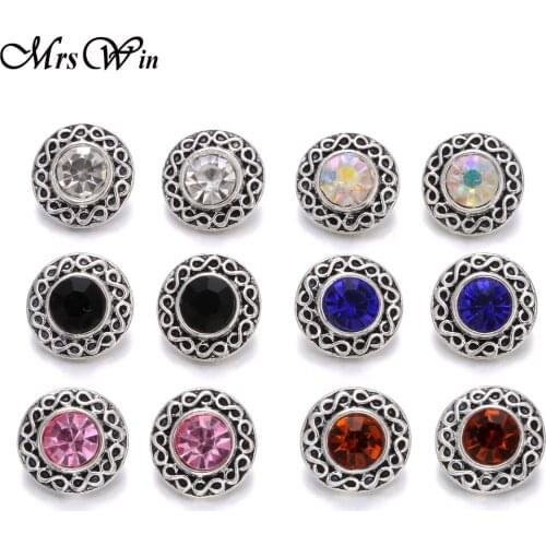 10pcs/lot Mixed Rhinestone Styles 12mm Metal Snap Button Jewelry for Snaps Bracelet DIY Snap Jewelry