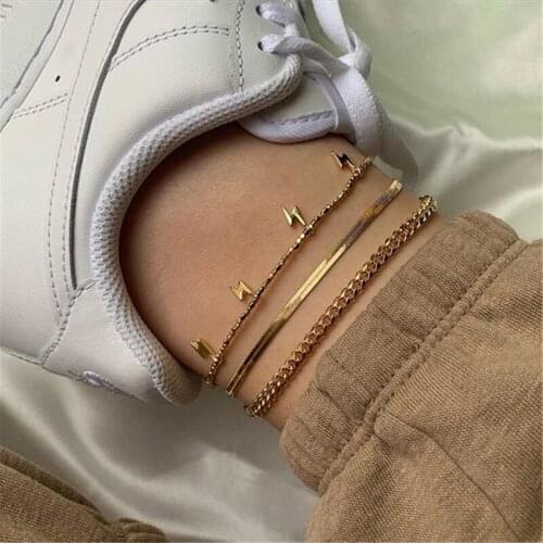 3 Pcs/set 2020 New Trendy Simple Flash Tassel Anklets for Women Rice Beads Golden Color Anklet Set Female Jewelry Accessories