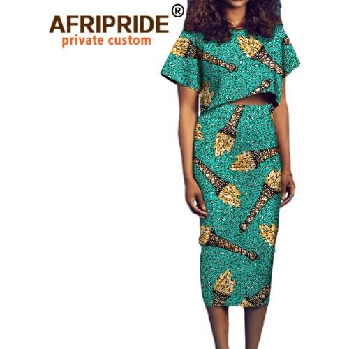 African 2 Piece Set for Women Dashiki Tops and Ankara Skirts Print Outfits Casual Party Wear Casual Pure Cotton Wax A722625