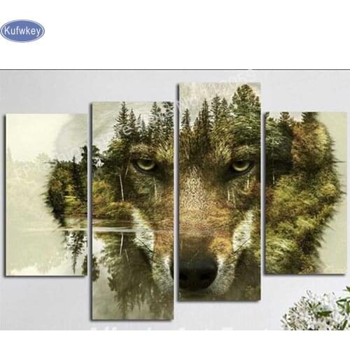 Acrylic on canvas Diamond embroidery triptych mountain wolf 5d Diy diamond painting full square diamond mosaic home decorative