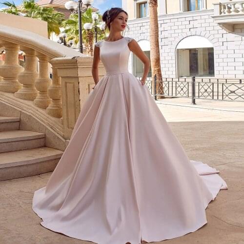 Robes De Mariage Satin Ball Gown Wedding Dress Beading Appliques Luxury Sukienka Na Wesele Cap Sleeve Vestido De Novia Trouwjurk
