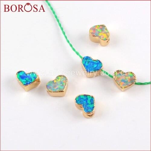 BOROSA 10PCS 5x6mm Heart Shape Japanese Opal Side Drilled Beads Small Size Man-made Opal Gold Beads for Necklace Bracelet G1567