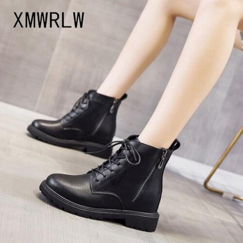 XMWRLW Genuine Leather Hidden Heel Ankle Boots For Women 2021 Autumn Winter Boots Warm Plush Shoes Casual Zip Ladies Ankle Boot