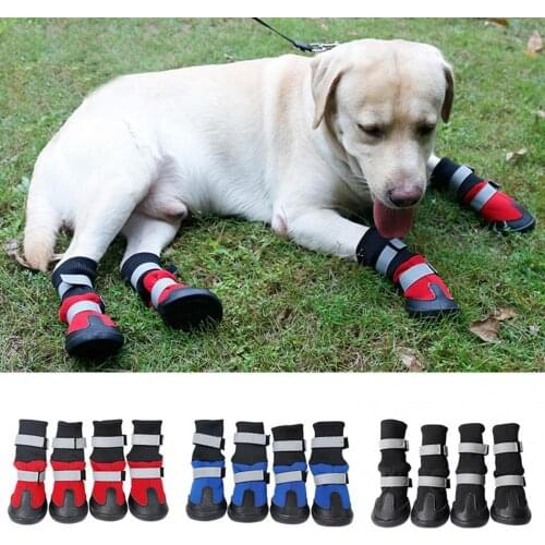 4Pcs Polyester Faux Leather Plush fabrics Winter Warm Waterproof Anti-Slip Snow Boots Dog Paw Protector Pet Supplies Warm Shoes