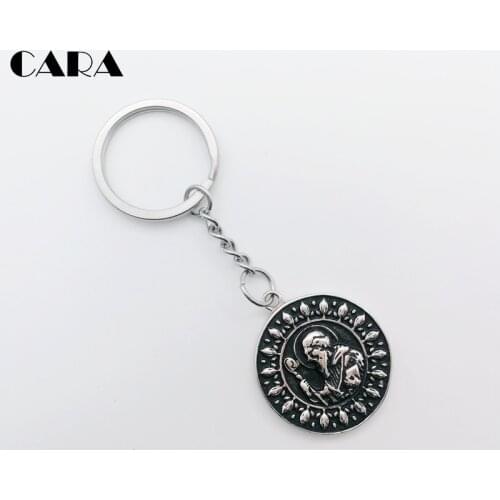 CARA 316L Stainless steel Benedictine Badge key rings Catholic Patron Saint Benedict of Nursia Holy Medal keychain CARA0537-KC