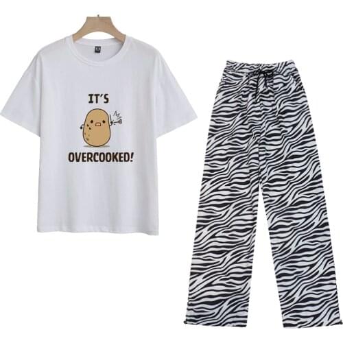 90s Black Shirt Two-piece Suits Potato Oversized T Shirt Cotton Striped Pants Girl Harajuku Aesthetic Tops High Waist Joggers