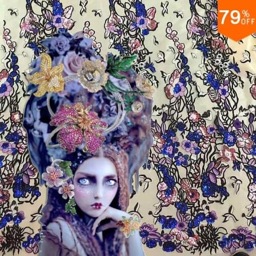 Extremely Luxury Ancient Temple mysterious Crystal witch Polis legend Embroidery Dress Sewing Fabric handwork Sewing Material