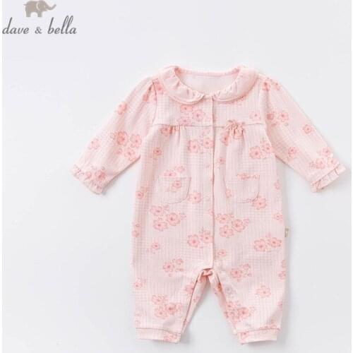 DBH14450 dave bella autumn new born baby girls fashion bow floral print jumpsuits infant toddler clothes children romper 1 piece