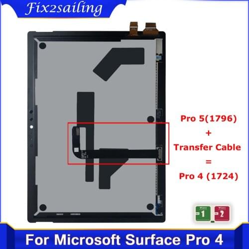 For Microsoft Surface Pro 4 1724 Pro 5 1796 LCD Touch Screen Digitizer Assembly LG-Version Lcd Display Pro5 +Transfer cable=Pro4